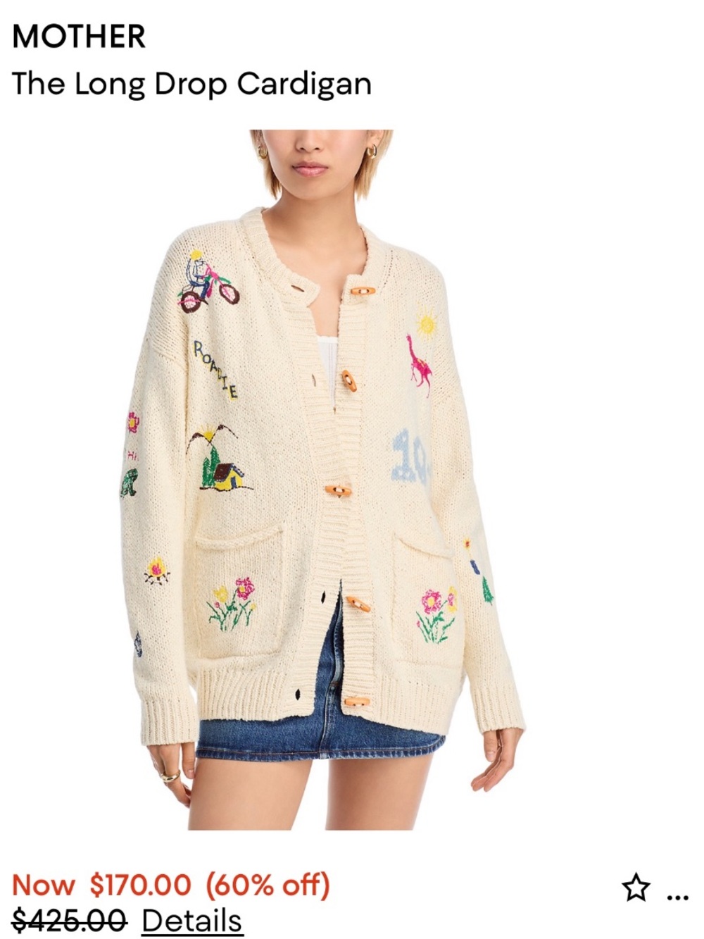 ISO MOTHER Cream Embroidered Drop Cardigan/Multicolor Motifs- Searching For This